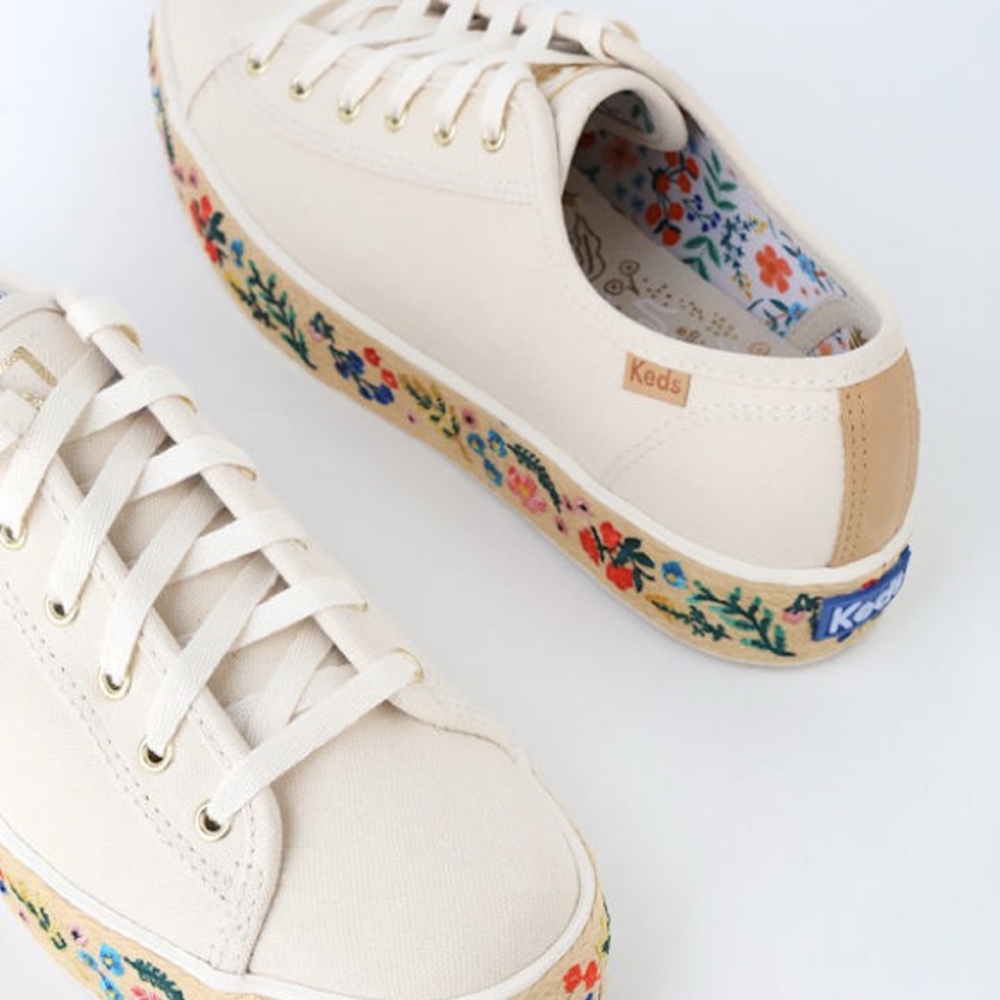 Keds x Rifle Paper Co. TripleKick Natural Platform Embroidered Sneakers 7.5 - Picture 2 of 8